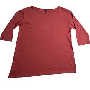 Eileen Fisher Top Women's Petite Large Red Stretchy Asymmetrical Lagenlook Boxy